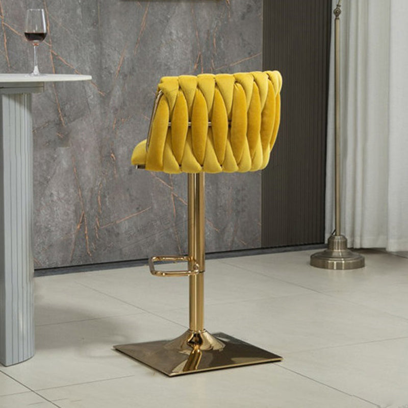 Tabouret de Bar Ovale en Velours Métal Moderne avec Éponge, Dossier, Repose-pieds, Pivotant et Réglable en Hauteur pour Cuisine 