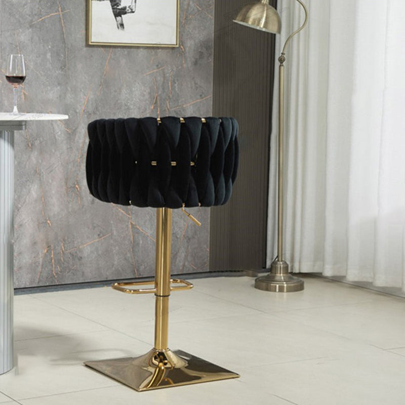 Tabouret de Bar Ovale en Velours Métal Moderne avec Éponge, Dossier, Repose-pieds, Pivotant et Réglable en Hauteur pour Cuisine 