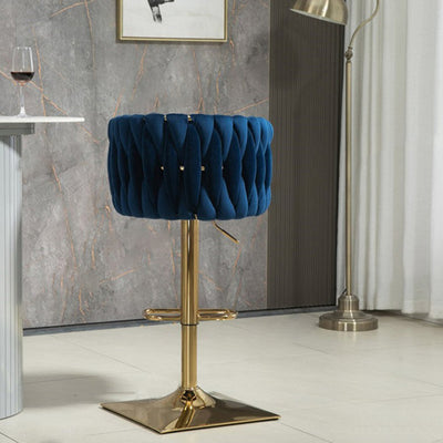 Tabouret de Bar Ovale en Velours Métal Moderne avec Éponge, Dossier, Repose-pieds, Pivotant et Réglable en Hauteur pour Cuisine 