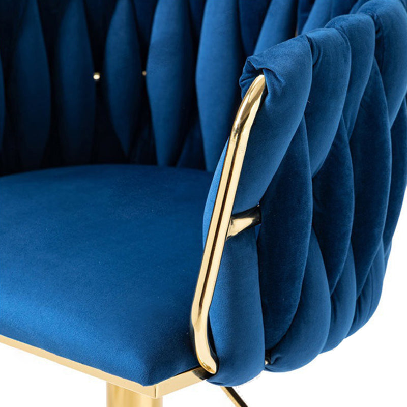 Tabouret de Bar Ovale en Velours Métal Moderne avec Éponge, Dossier, Repose-pieds, Pivotant et Réglable en Hauteur pour Cuisine 