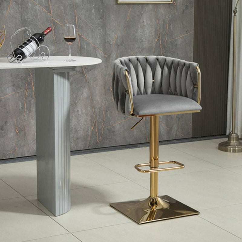 Tabouret de Bar Ovale en Velours Métal Moderne avec Éponge, Dossier, Repose-pieds, Pivotant et Réglable en Hauteur pour Cuisine 
