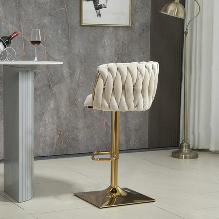 Modern Luxury Velvet Metal Sponge Oval Liftable Bar Stool Backrest Footrest Swivel For Kitchen