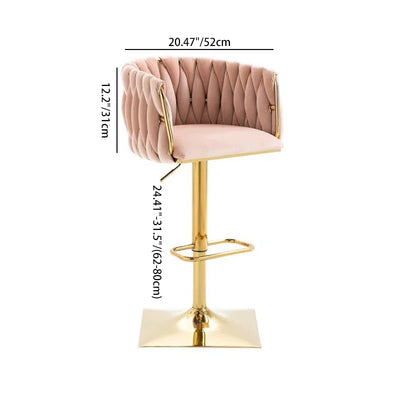 Tabouret de Bar Ovale en Velours Métal Moderne avec Éponge, Dossier, Repose-pieds, Pivotant et Réglable en Hauteur pour Cuisine 