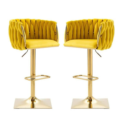Tabouret de Bar Ovale en Velours Métal Moderne avec Éponge, Dossier, Repose-pieds, Pivotant et Réglable en Hauteur pour Cuisine 