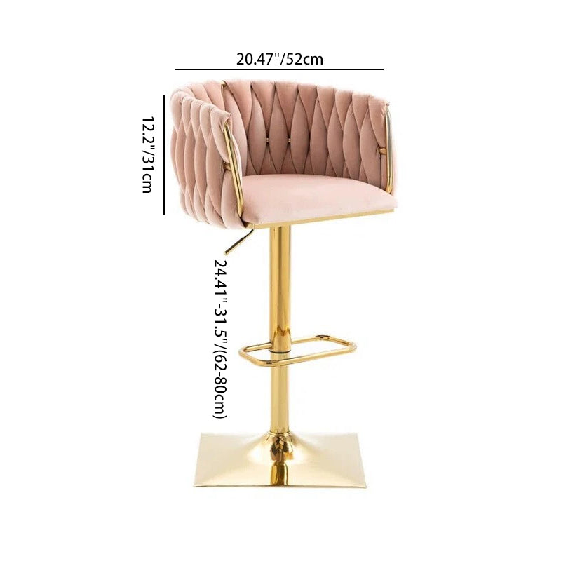 Tabouret de Bar Ovale en Velours Métal Moderne avec Éponge, Dossier, Repose-pieds, Pivotant et Réglable en Hauteur pour Cuisine 