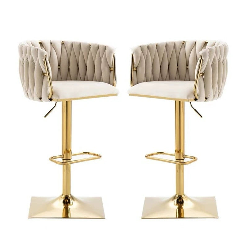 Modern Luxury Velvet Metal Sponge Oval Liftable Bar Stool Backrest Footrest Swivel For Kitchen