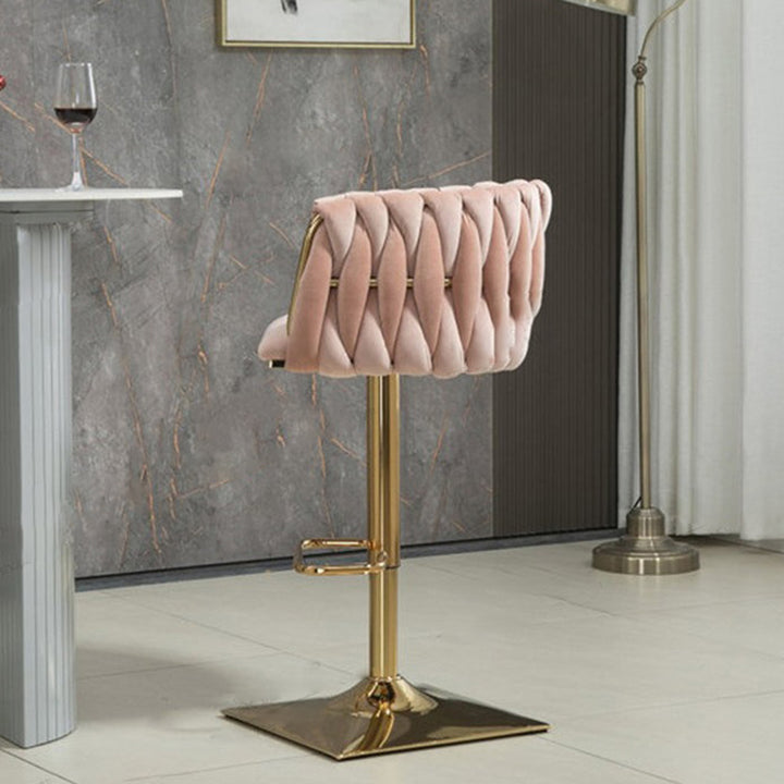 Modern Luxury Velvet Metal Sponge Oval Liftable Bar Stool Backrest Footrest Swivel For Kitchen
