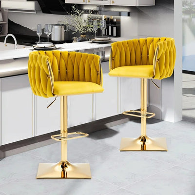 Tabouret de Bar Ovale en Velours Métal Moderne avec Éponge, Dossier, Repose-pieds, Pivotant et Réglable en Hauteur pour Cuisine 
