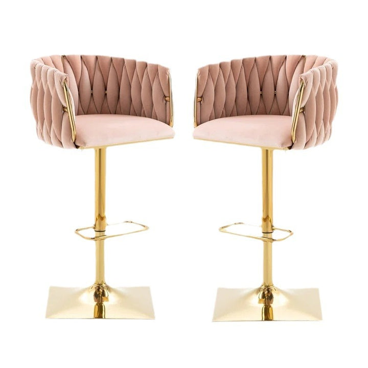 Modern Luxury Velvet Metal Sponge Oval Liftable Bar Stool Backrest Footrest Swivel For Kitchen