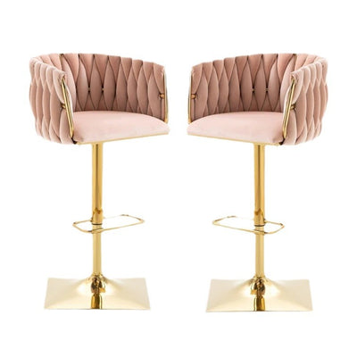 Tabouret de Bar Ovale en Velours Métal Moderne avec Éponge, Dossier, Repose-pieds, Pivotant et Réglable en Hauteur pour Cuisine 