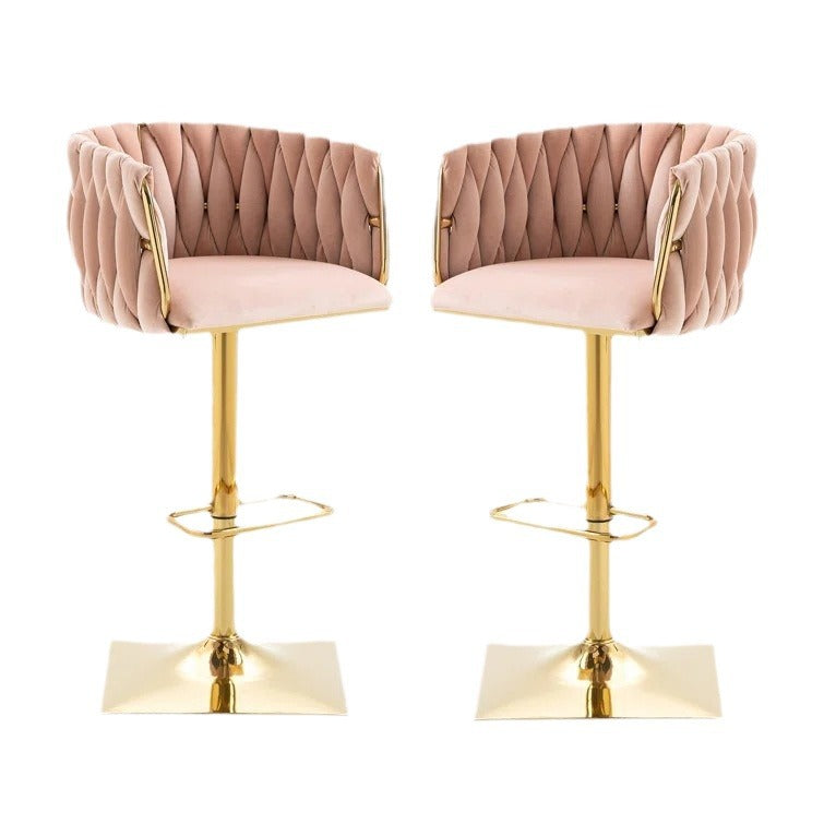 Tabouret de Bar Ovale en Velours Métal Moderne avec Éponge, Dossier, Repose-pieds, Pivotant et Réglable en Hauteur pour Cuisine 