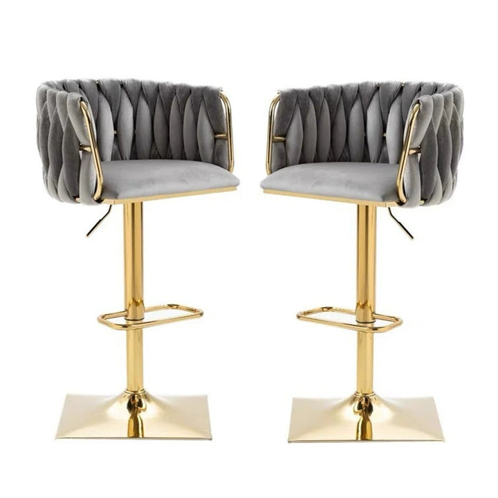 Modern Luxury Velvet Metal Sponge Oval Liftable Bar Stool Backrest Footrest Swivel For Kitchen