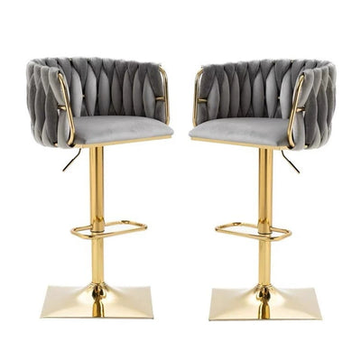 Tabouret de Bar Ovale en Velours Métal Moderne avec Éponge, Dossier, Repose-pieds, Pivotant et Réglable en Hauteur pour Cuisine 