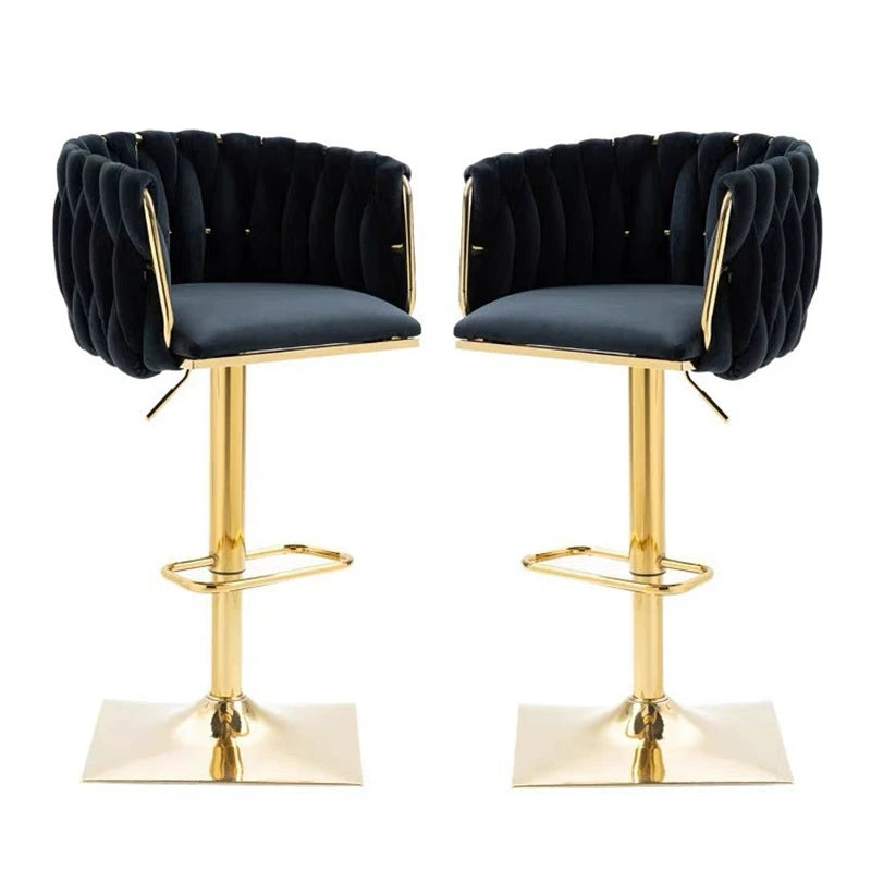 Modern Luxury Velvet Metal Sponge Oval Liftable Bar Stool Backrest Footrest Swivel For Kitchen