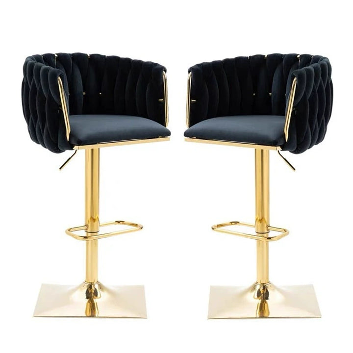 Modern Luxury Velvet Metal Sponge Oval Liftable Bar Stool Backrest Footrest Swivel For Kitchen