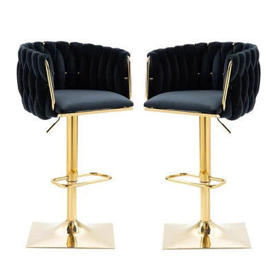 Tabouret de Bar Ovale en Velours Métal Moderne avec Éponge, Dossier, Repose-pieds, Pivotant et Réglable en Hauteur pour Cuisine 