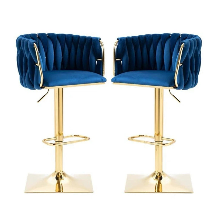 Modern Luxury Velvet Metal Sponge Oval Liftable Bar Stool Backrest Footrest Swivel For Kitchen