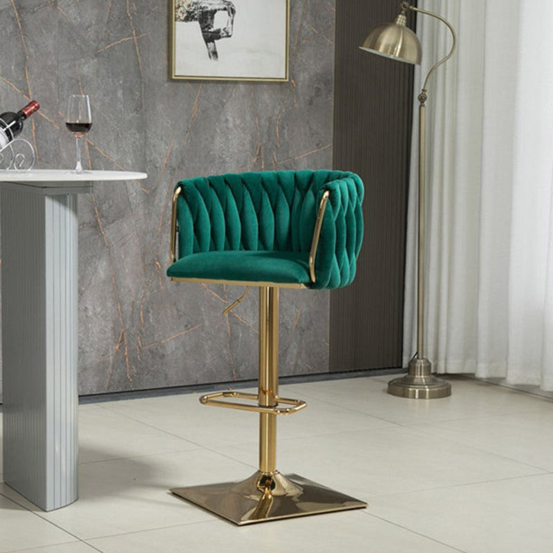 Tabouret de Bar Ovale en Velours Métal Moderne avec Éponge, Dossier, Repose-pieds, Pivotant et Réglable en Hauteur pour Cuisine 