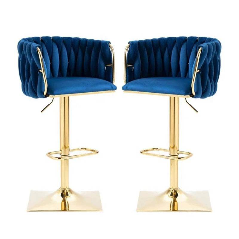 Tabouret de Bar Ovale en Velours Métal Moderne avec Éponge, Dossier, Repose-pieds, Pivotant et Réglable en Hauteur pour Cuisine 