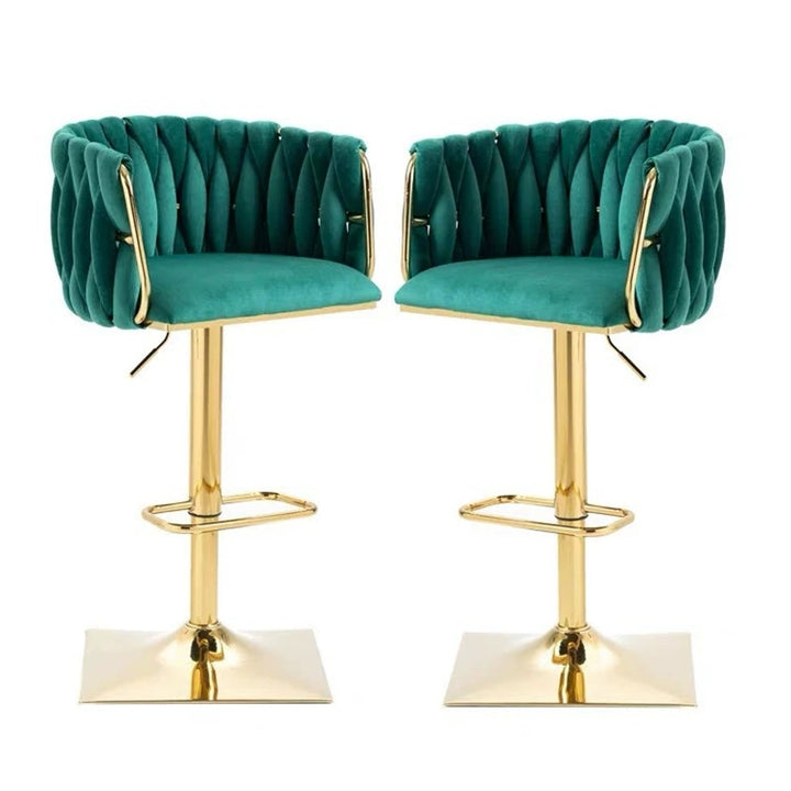 Modern Luxury Velvet Metal Sponge Oval Liftable Bar Stool Backrest Footrest Swivel For Kitchen
