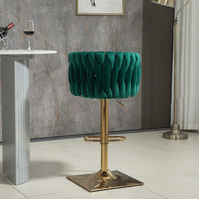 Tabouret de Bar Ovale en Velours Métal Moderne avec Éponge, Dossier, Repose-pieds, Pivotant et Réglable en Hauteur pour Cuisine 