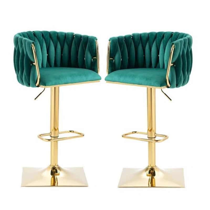 Tabouret de Bar Ovale en Velours Métal Moderne avec Éponge, Dossier, Repose-pieds, Pivotant et Réglable en Hauteur pour Cuisine 
