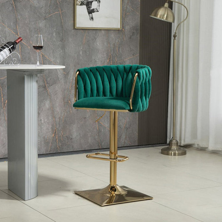 Modern Luxury Velvet Metal Sponge Oval Liftable Bar Stool Backrest Footrest Swivel For Kitchen