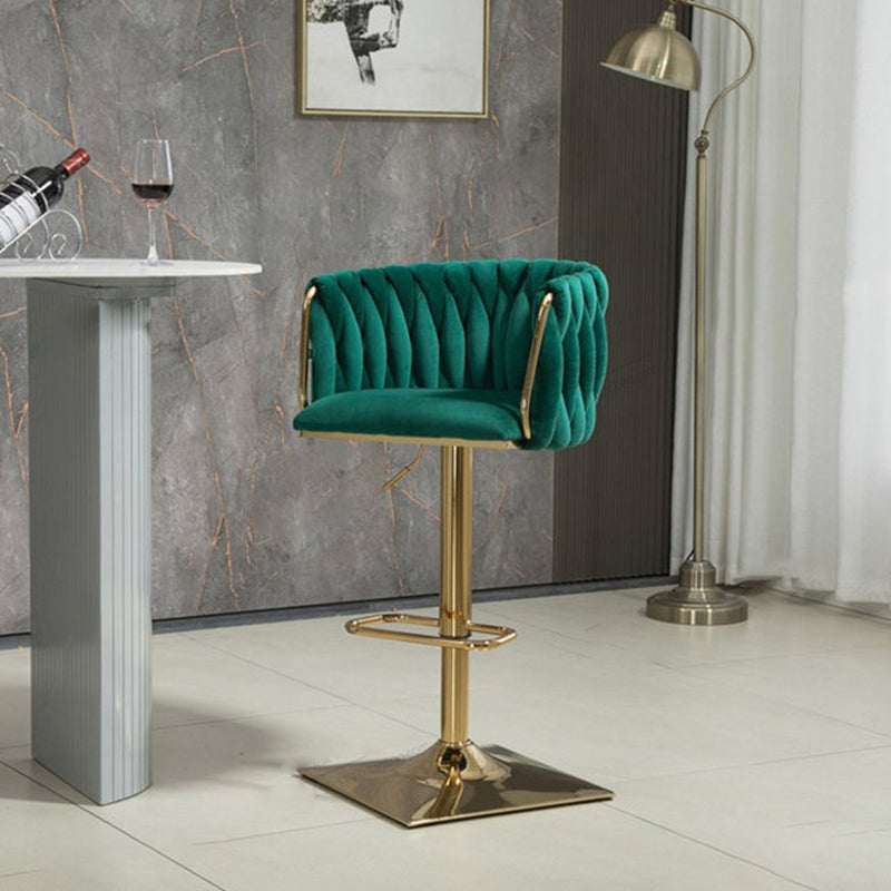Tabouret de Bar Ovale en Velours Métal Moderne avec Éponge, Dossier, Repose-pieds, Pivotant et Réglable en Hauteur pour Cuisine 