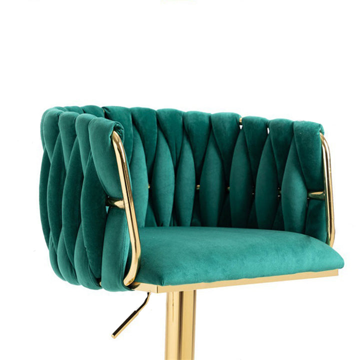 Modern Luxury Velvet Metal Sponge Oval Liftable Bar Stool Backrest Footrest Swivel For Kitchen