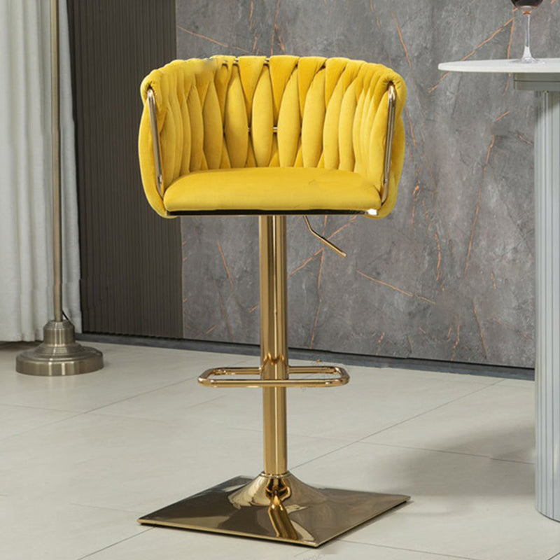 Tabouret de Bar Ovale en Velours Métal Moderne avec Éponge, Dossier, Repose-pieds, Pivotant et Réglable en Hauteur pour Cuisine 