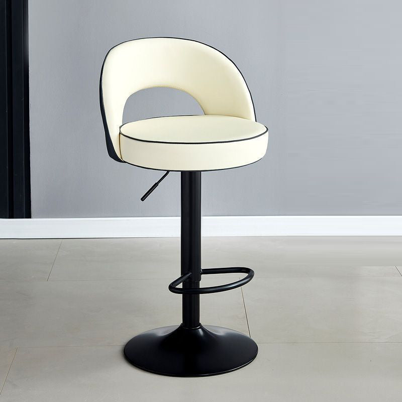 Modern Simplicity Faux Leather Iron Sponge Round Liftable Bar Stool Backrest Footrest Swivel For Kitchen