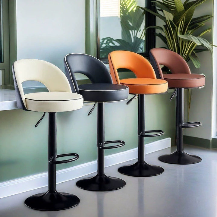 Modern Simplicity Faux Leather Iron Sponge Round Liftable Bar Stool Backrest Footrest Swivel For Kitchen