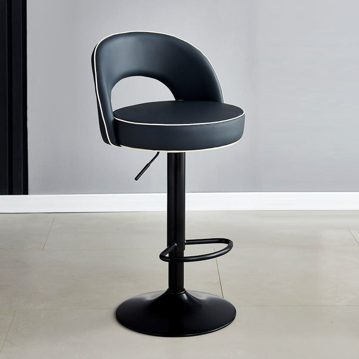 Modern Simplicity Faux Leather Iron Sponge Round Liftable Bar Stool Backrest Footrest Swivel For Kitchen