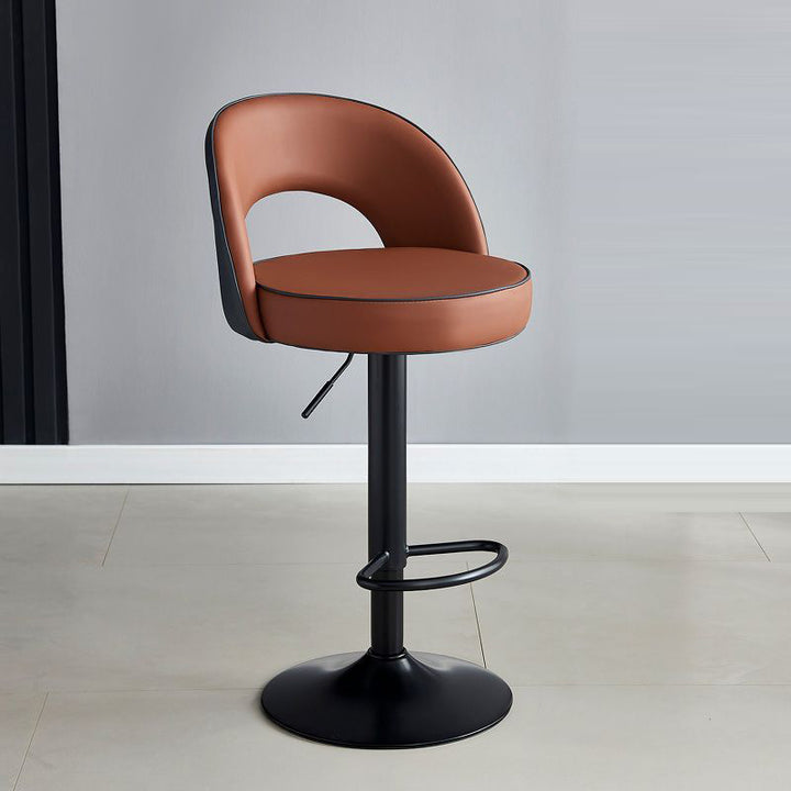 Modern Simplicity Faux Leather Iron Sponge Round Liftable Bar Stool Backrest Footrest Swivel For Kitchen