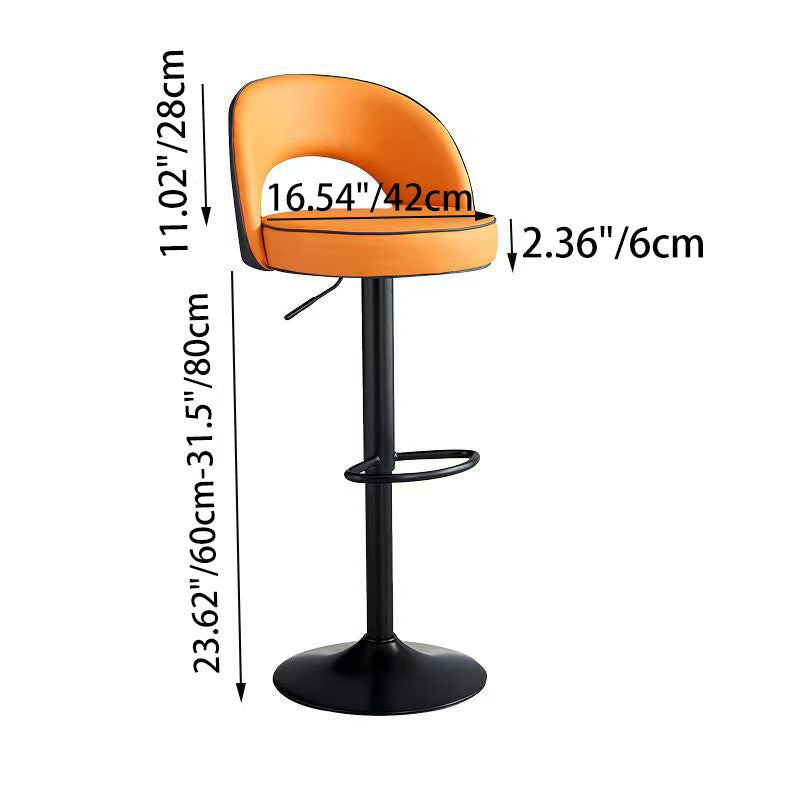 Modern Simplicity Faux Leather Iron Sponge Round Liftable Bar Stool Backrest Footrest Swivel For Kitchen