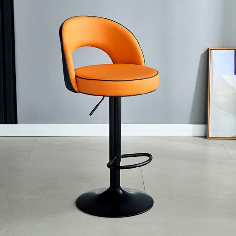 Modern Simplicity Faux Leather Iron Sponge Round Liftable Bar Stool Backrest Footrest Swivel For Kitchen