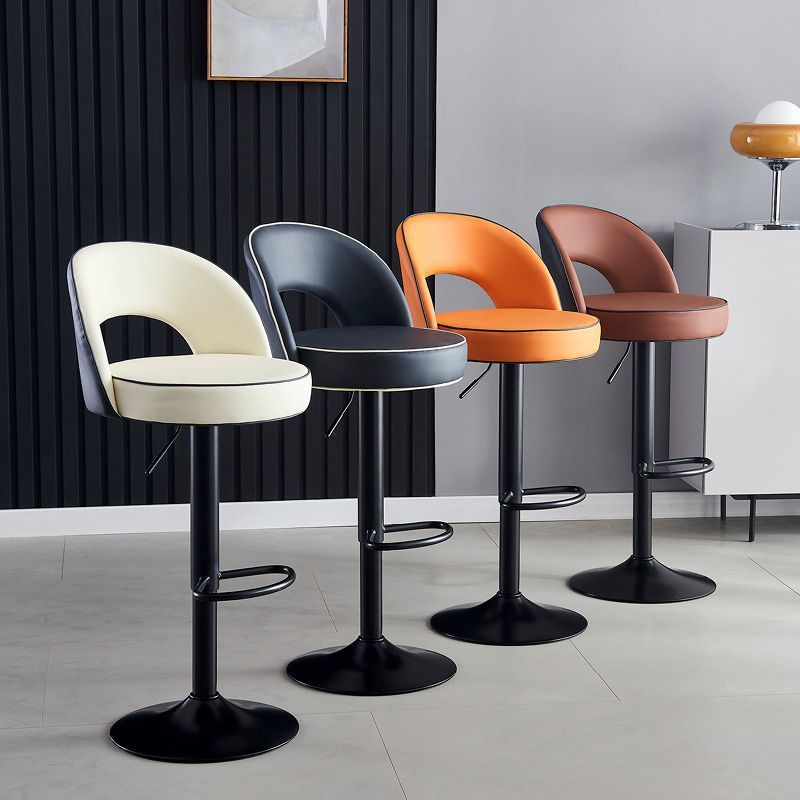 Modern Simplicity Faux Leather Iron Sponge Round Liftable Bar Stool Backrest Footrest Swivel For Kitchen