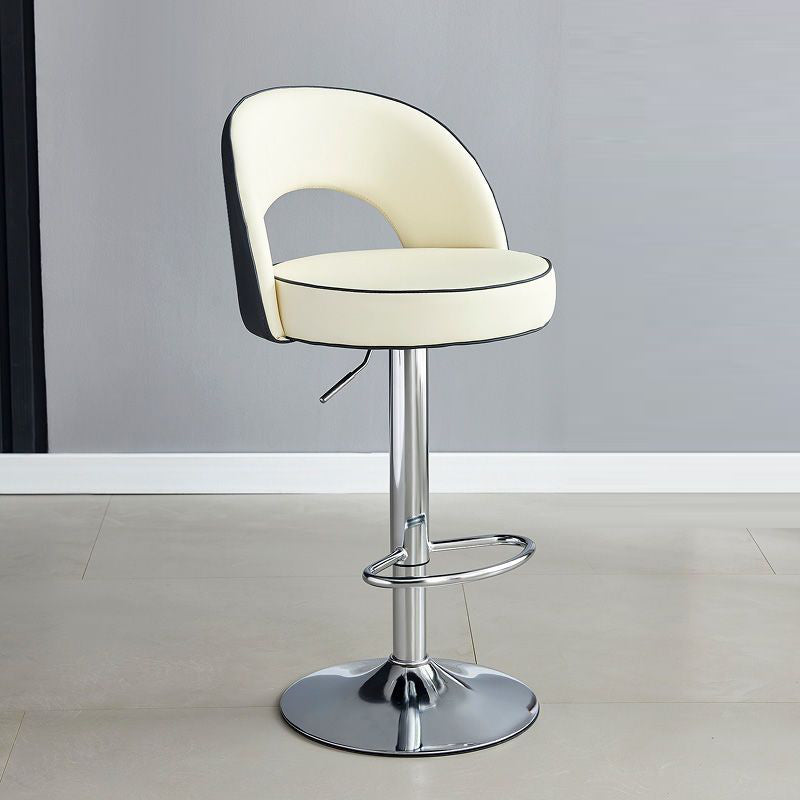 Modern Simplicity Faux Leather Iron Sponge Round Liftable Bar Stool Backrest Footrest Swivel For Kitchen