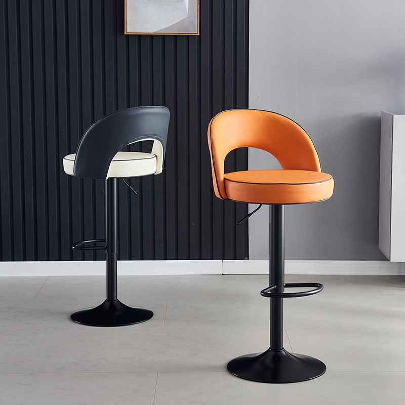 Modern Simplicity Faux Leather Iron Sponge Round Liftable Bar Stool Backrest Footrest Swivel For Kitchen