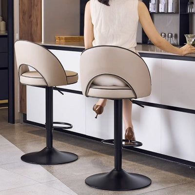 Taburete de bar redondo elevable de cuero y metal con esponja de simplicidad moderna, respaldo, reposapiés y giro para cocina 