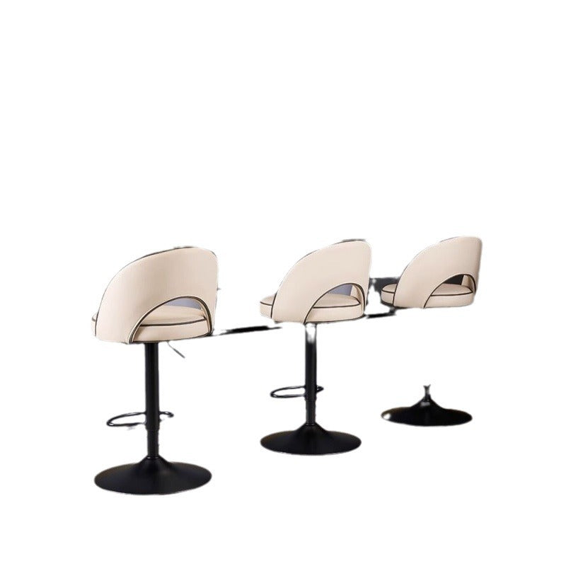 Modern Simplicity Faux Leather Iron Sponge Round Liftable Bar Stool Backrest Footrest Swivel For Kitchen