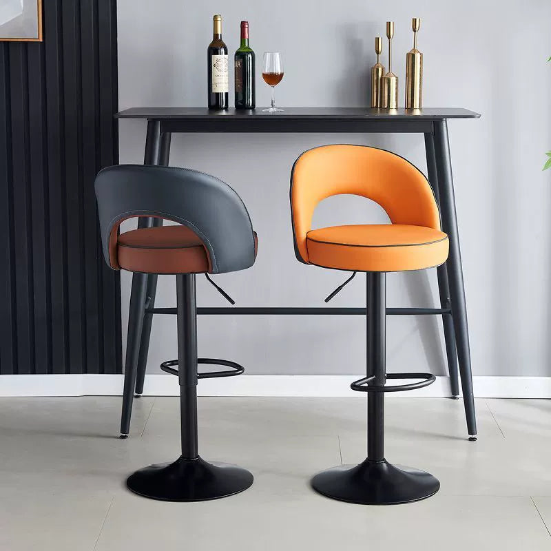 Taburete de bar redondo elevable de cuero y metal con esponja de simplicidad moderna, respaldo, reposapiés y giro para cocina 