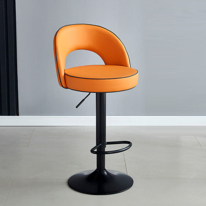 Modern Simplicity Faux Leather Iron Sponge Round Liftable Bar Stool Backrest Footrest Swivel For Kitchen