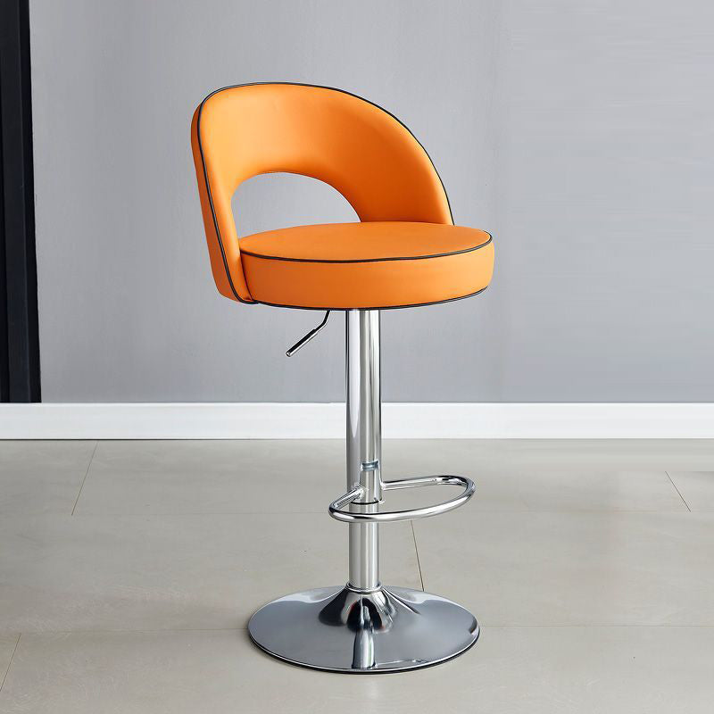 Modern Simplicity Faux Leather Iron Sponge Round Liftable Bar Stool Backrest Footrest Swivel For Kitchen