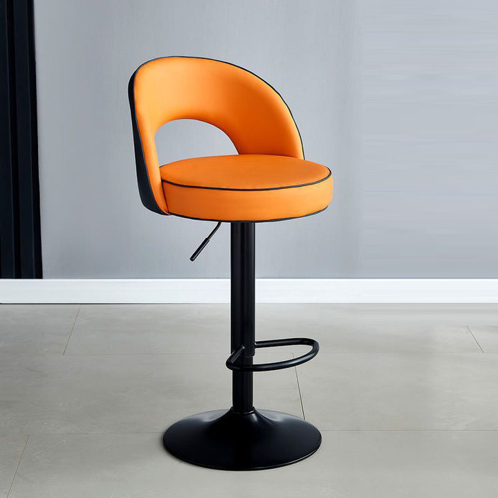 Modern Simplicity Faux Leather Iron Sponge Round Liftable Bar Stool Backrest Footrest Swivel For Kitchen
