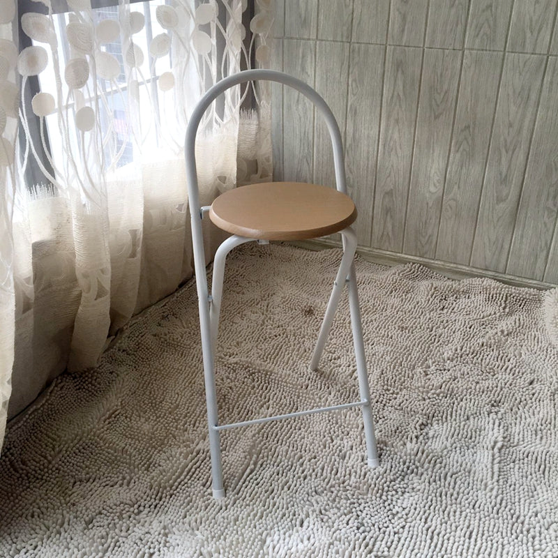Moderno Minimalista Redondo Acero al Carbono MDF Cuero Sintético Esponja Taburete de Bar Plegable Respaldo Reposapiés Para Cocina 