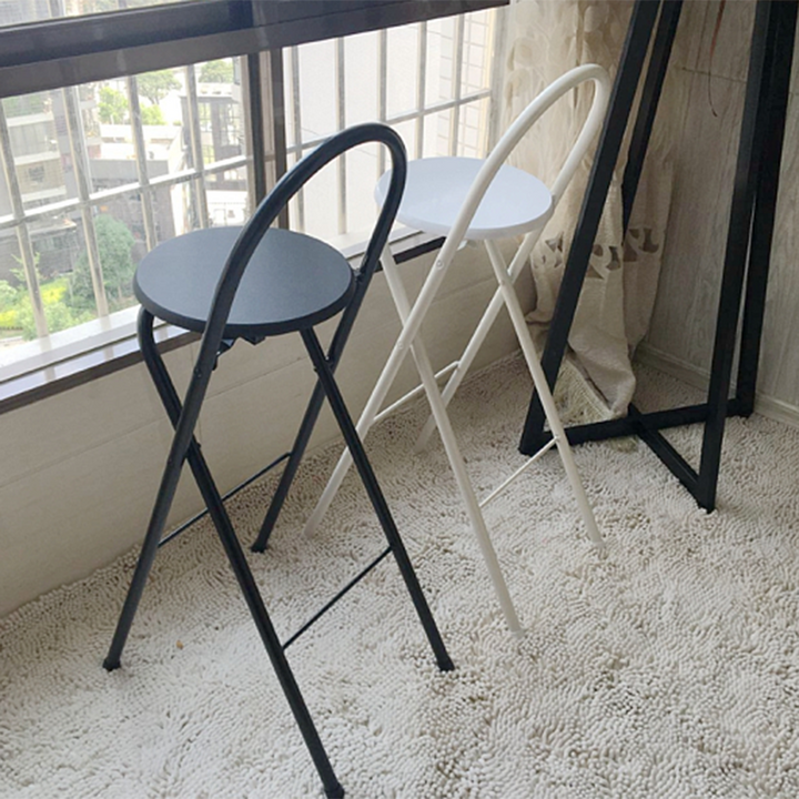 Moderno Minimalista Redondo Acero al Carbono MDF Cuero Sintético Esponja Taburete de Bar Plegable Respaldo Reposapiés Para Cocina 