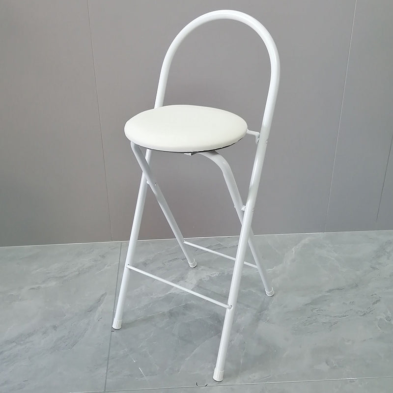 Taburete de bar plegable moderno minimalista redondo de acero al carbono MDF cuero esponja con respaldo y reposapiés para cocina 