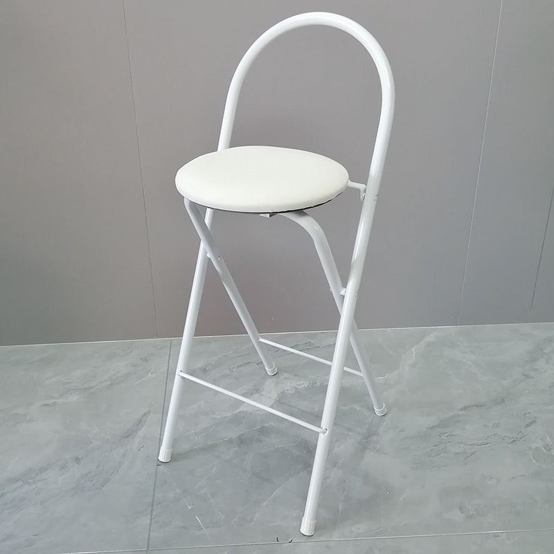 Taburete de bar plegable moderno minimalista redondo de acero al carbono MDF cuero esponja con respaldo y reposapiés para cocina 