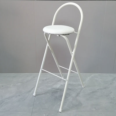 Taburete de bar plegable moderno minimalista redondo de acero al carbono MDF cuero esponja con respaldo y reposapiés para cocina 